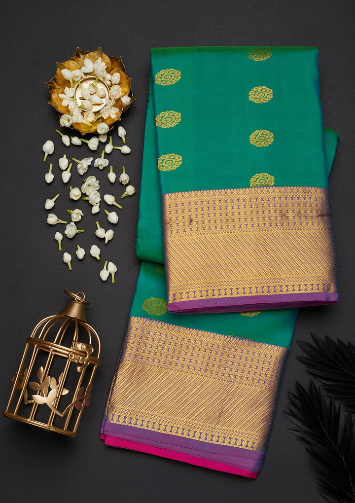 Rama Green Zariwork Pure Silk Designer Saree - Koskii