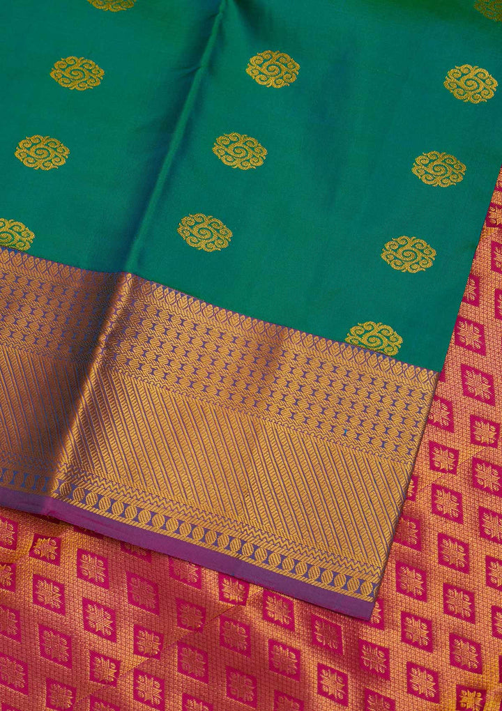 Rama Green Zariwork Pure Silk Designer Saree - Koskii