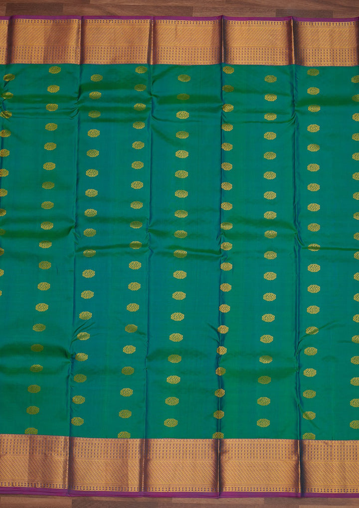 Rama Green Zariwork Pure Silk Designer Saree - Koskii