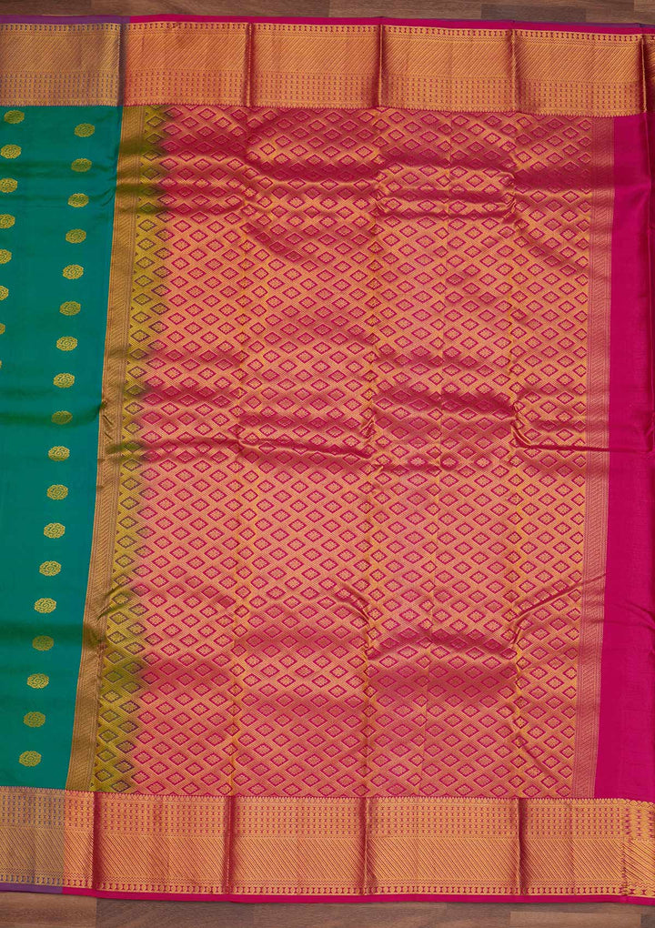 Rama Green Zariwork Pure Silk Designer Saree - Koskii