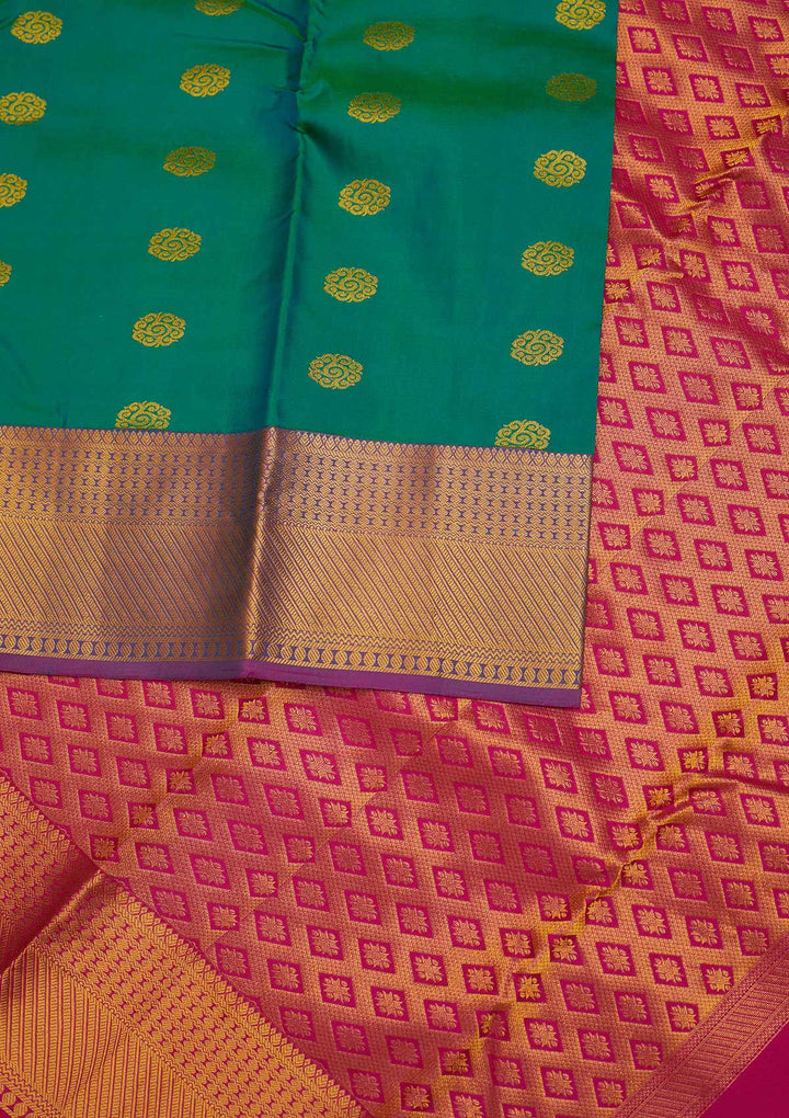 Rama Green Zariwork Pure Silk Designer Saree - Koskii