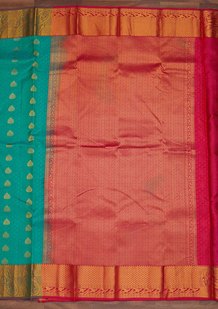 Rama Green Zariwork Pure Silk Designer Saree - Koskii