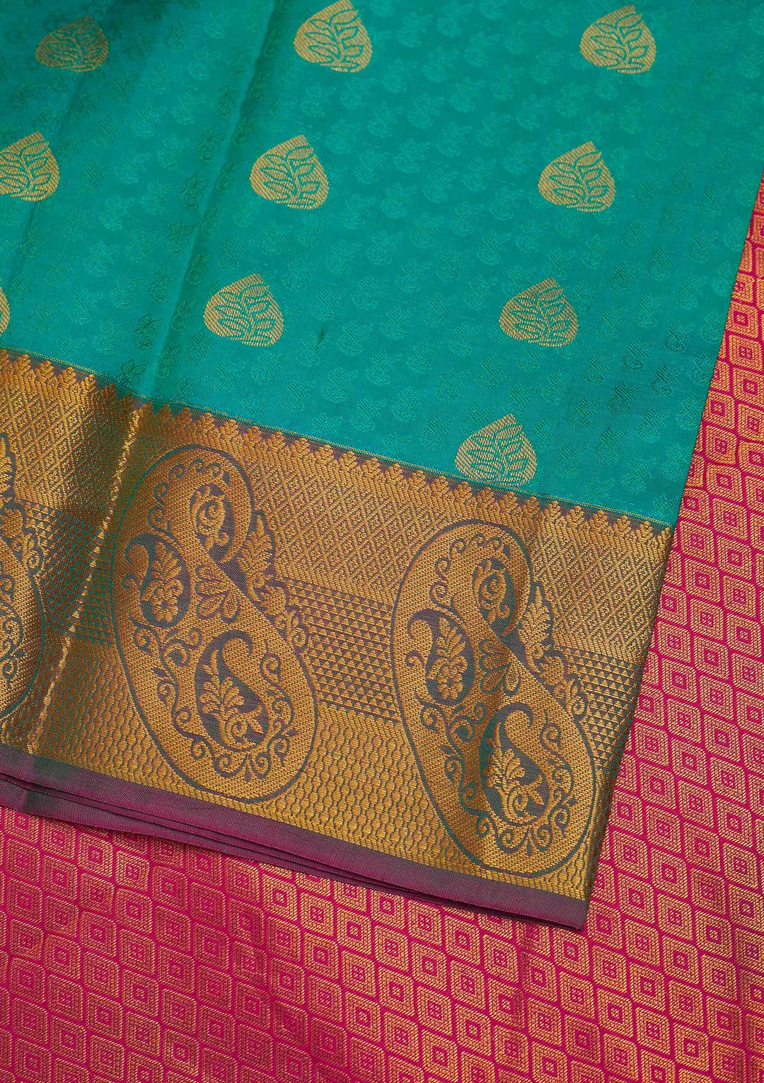 Rama Green Zariwork Pure Silk Designer Saree - Koskii