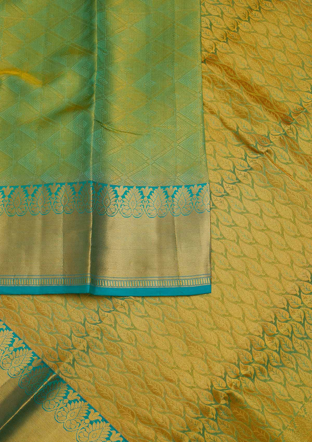 Rama Green Zariwork Pure Silk Designer Saree - Koskii