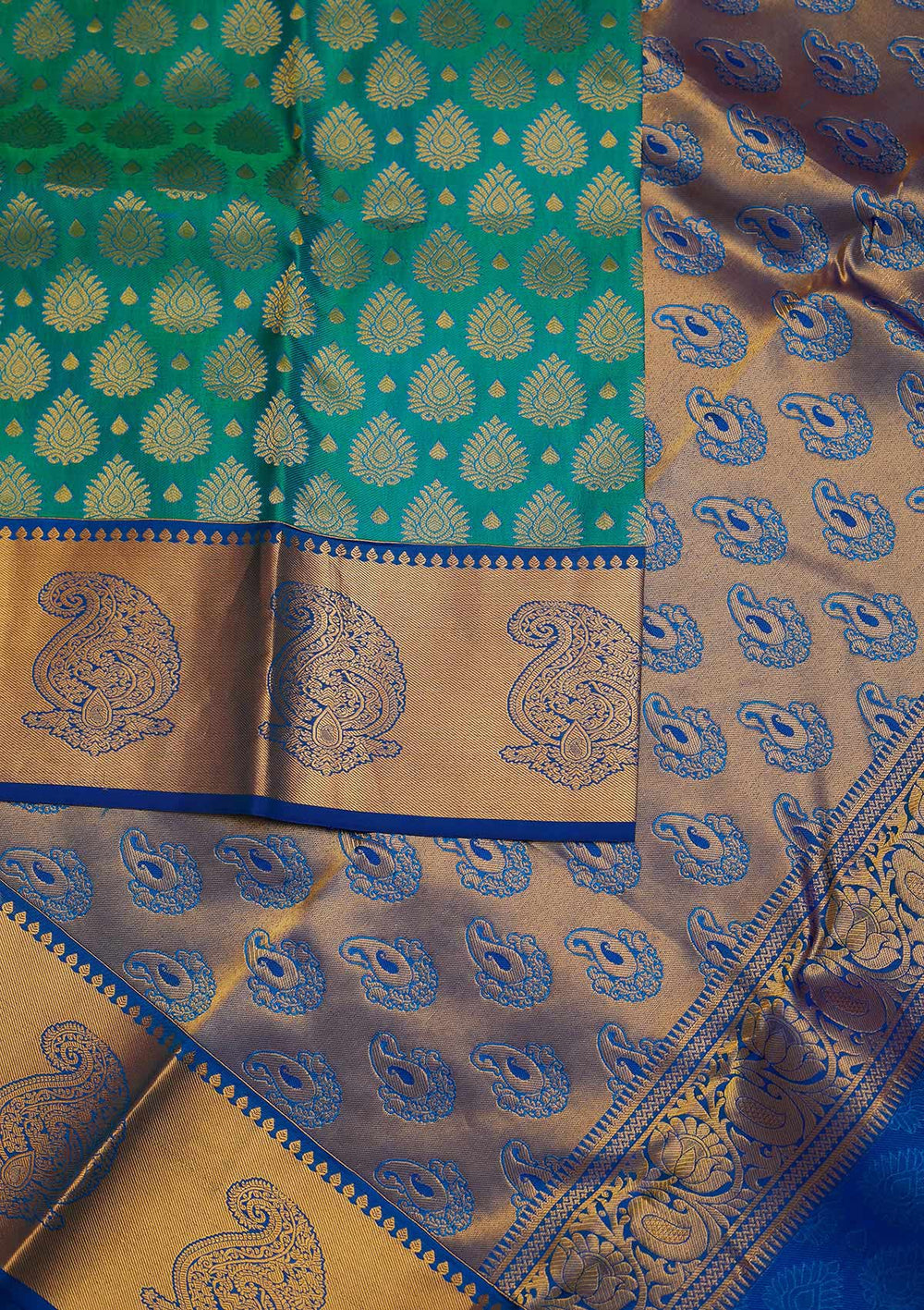 Rama Green Zariwork Pure Silk Designer Saree - Koskii