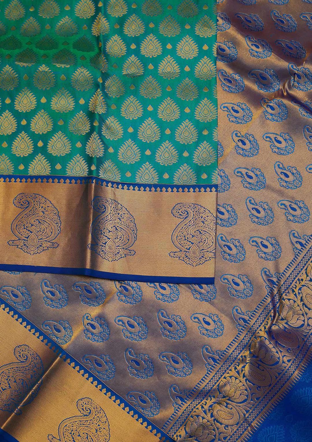 Rama Green Zariwork Pure Silk Designer Saree - Koskii