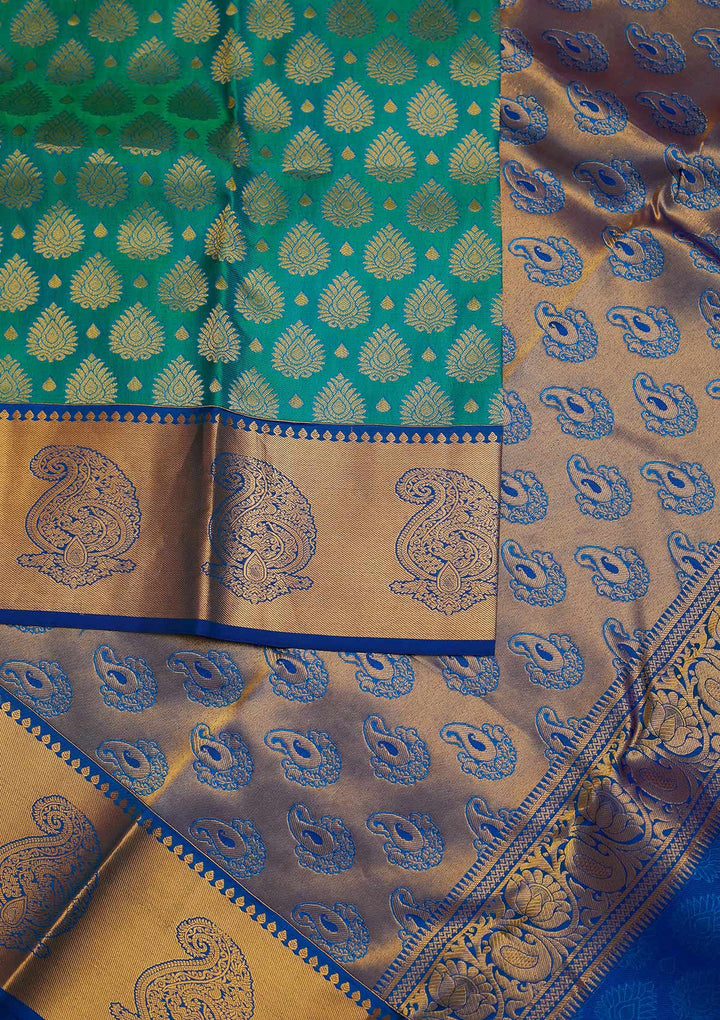 Rama Green Zariwork Pure Silk Designer Saree - Koskii