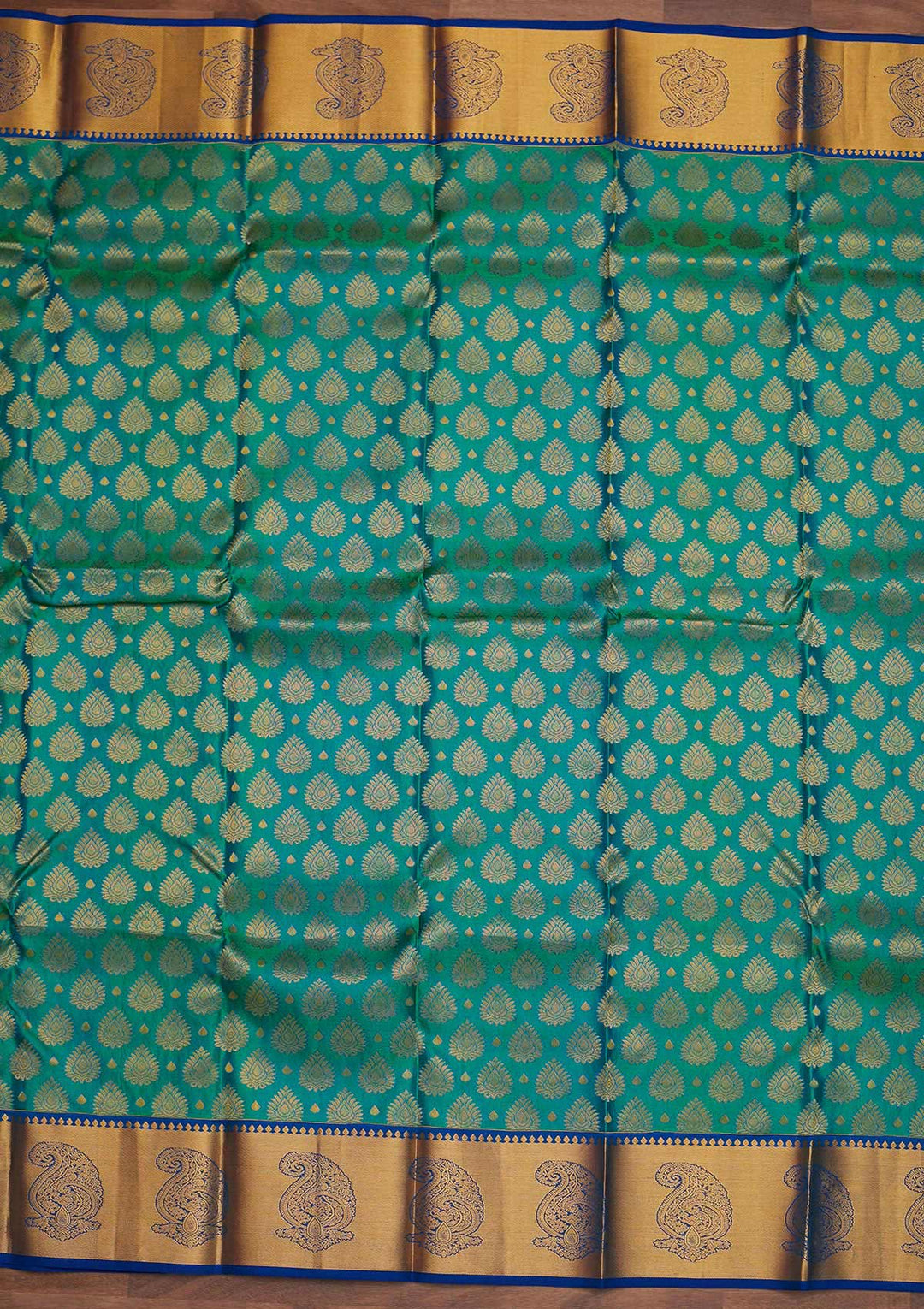Rama Green Zariwork Pure Silk Designer Saree - Koskii