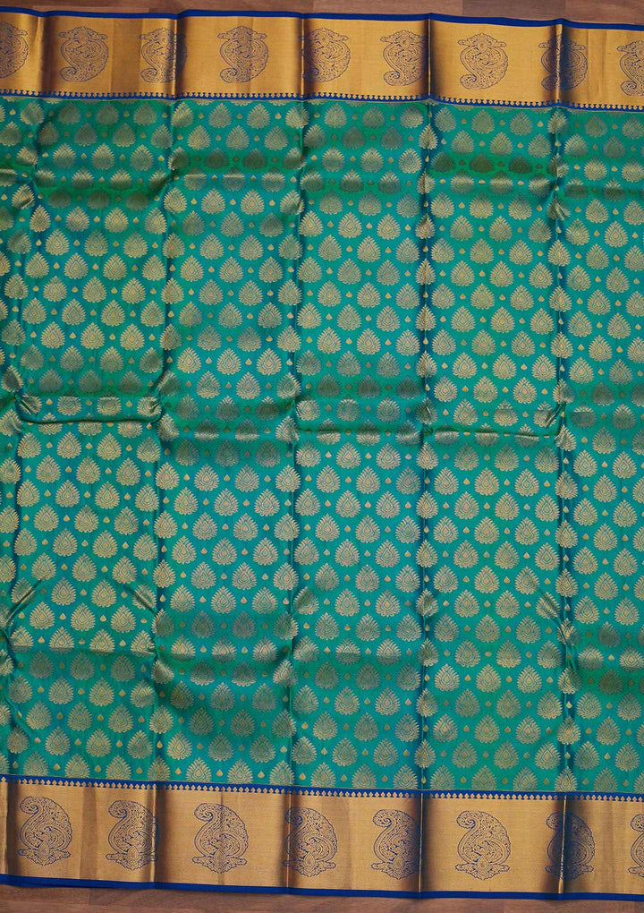 Rama Green Zariwork Pure Silk Designer Saree - Koskii