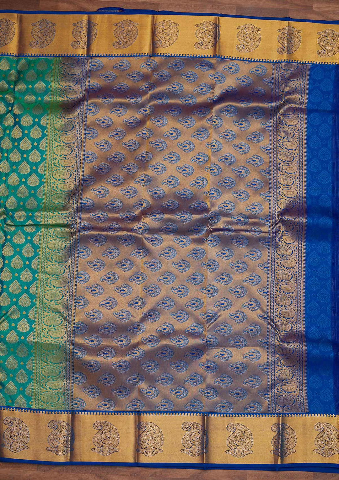Rama Green Zariwork Pure Silk Designer Saree - Koskii