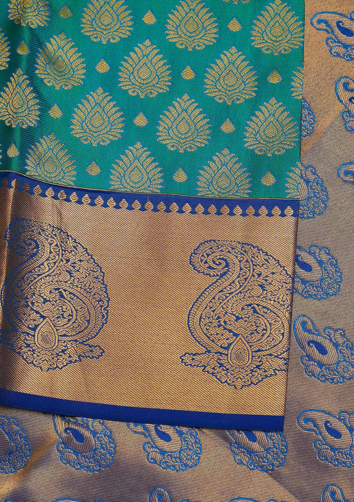Rama Green Zariwork Pure Silk Designer Saree - Koskii