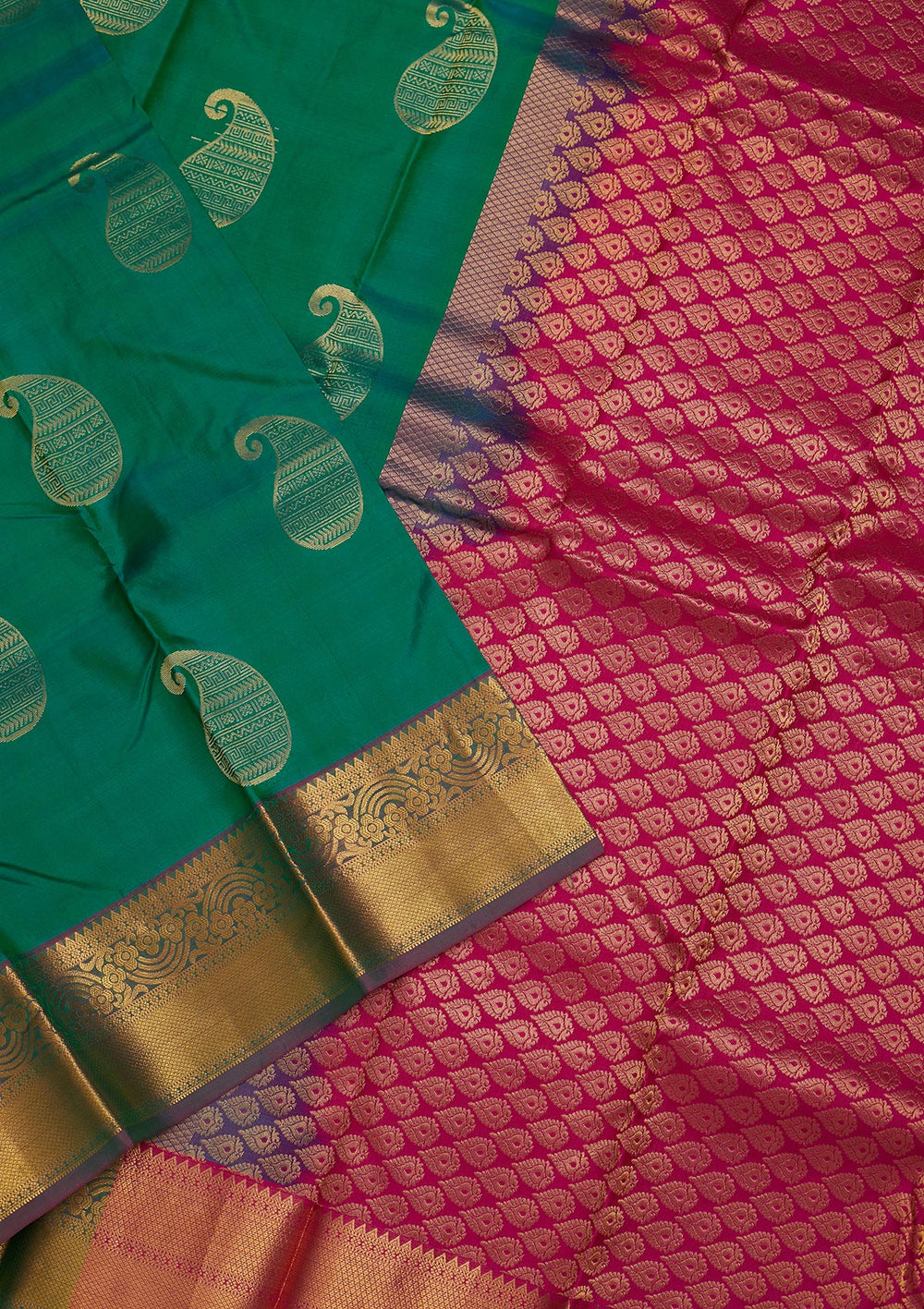Rama Green Zariwork Pure Silk Saree-Koskii