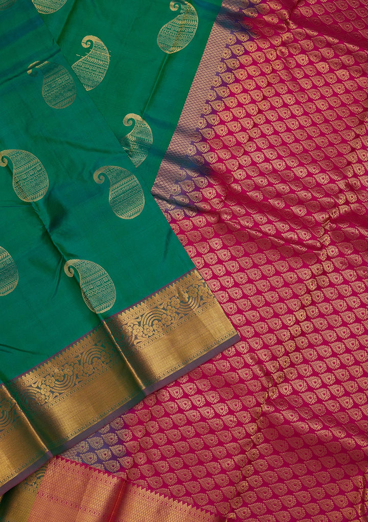 Rama Green Zariwork Pure Silk Saree-Koskii