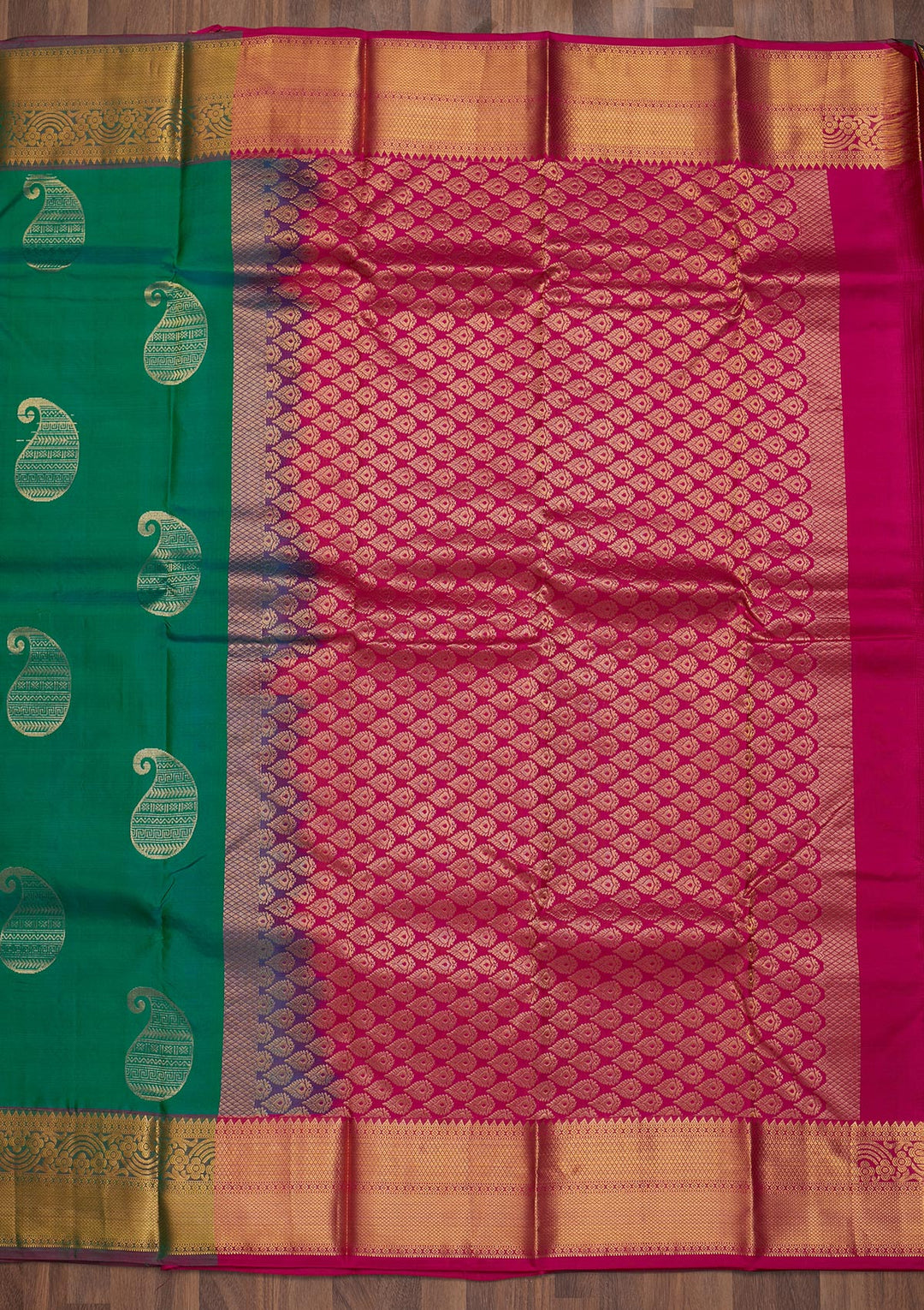 Rama Green Zariwork Pure Silk Saree-Koskii