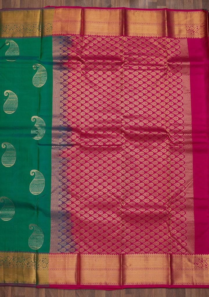 Rama Green Zariwork Pure Silk Saree-Koskii