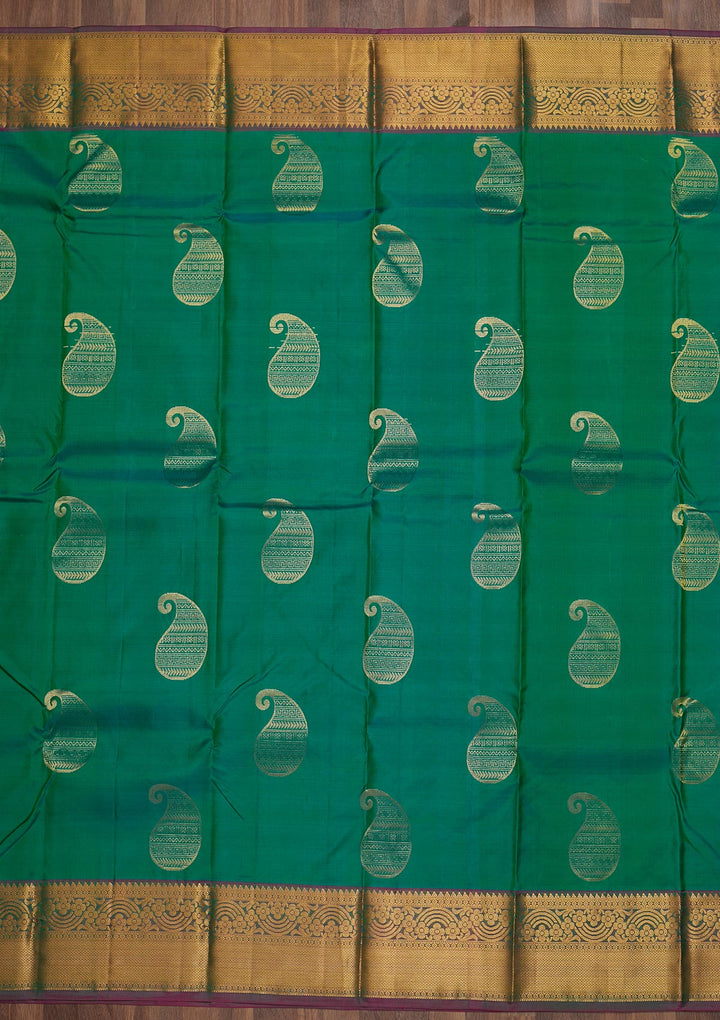 Rama Green Zariwork Pure Silk Saree-Koskii