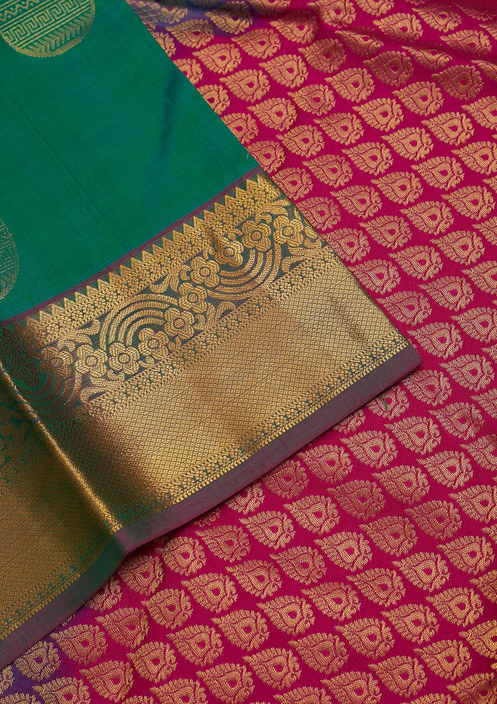 Rama Green Zariwork Pure Silk Saree-Koskii