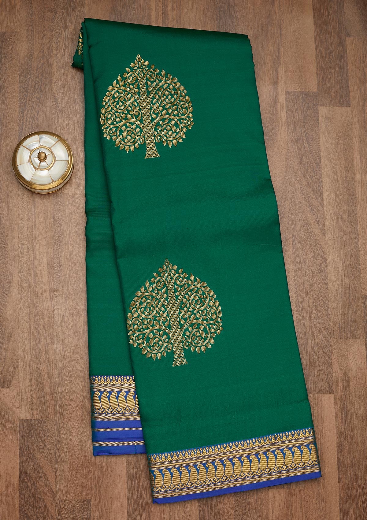 Rama Green Zariwork Pure Silk Saree-Koskii