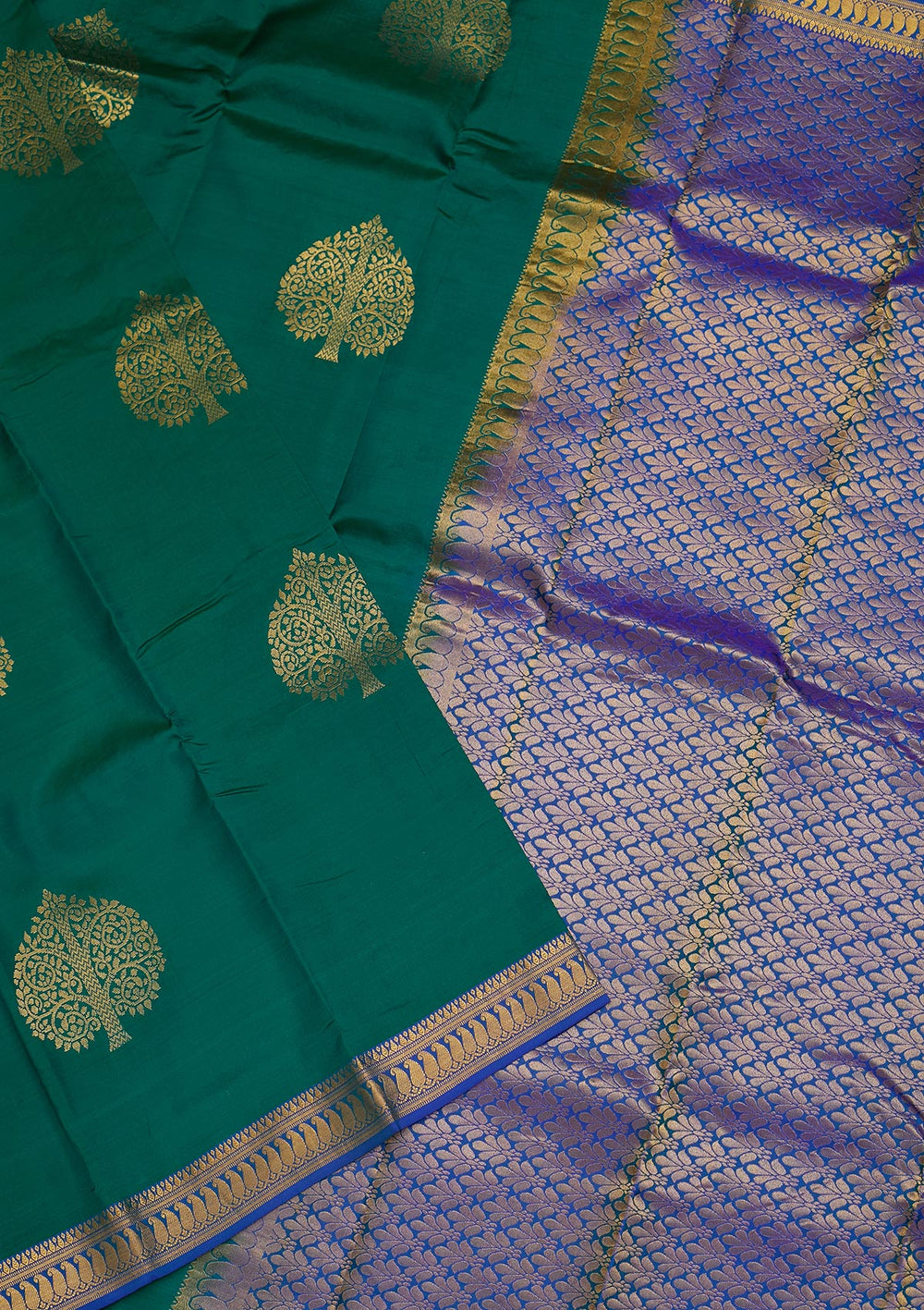 Rama Green Zariwork Pure Silk Saree-Koskii