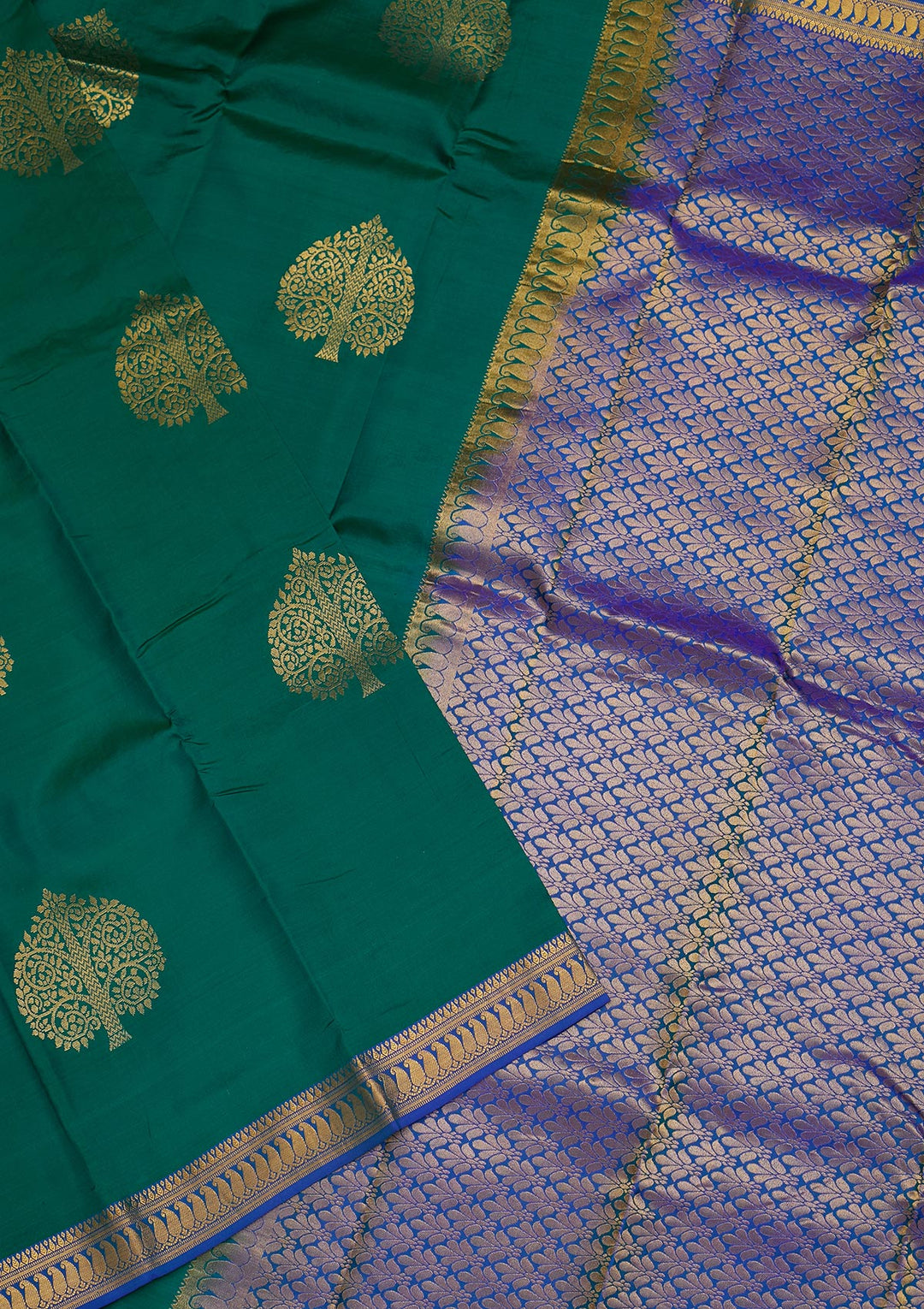 Rama Green Zariwork Pure Silk Saree-Koskii