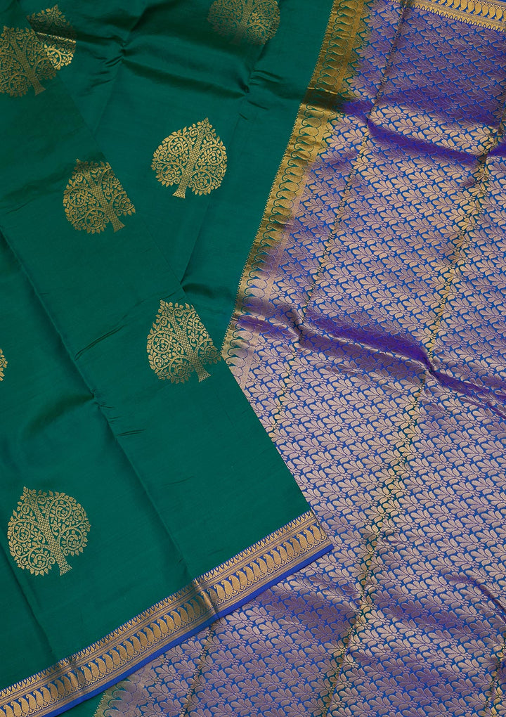 Rama Green Zariwork Pure Silk Saree-Koskii