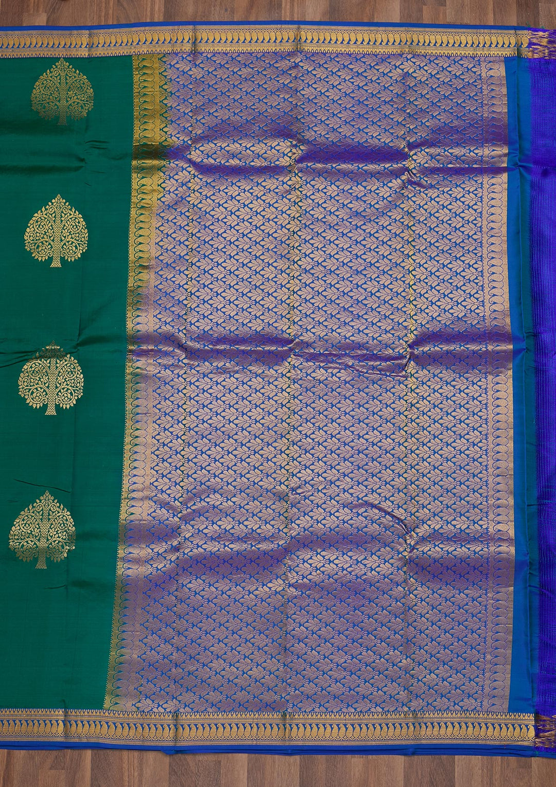 Rama Green Zariwork Pure Silk Saree-Koskii