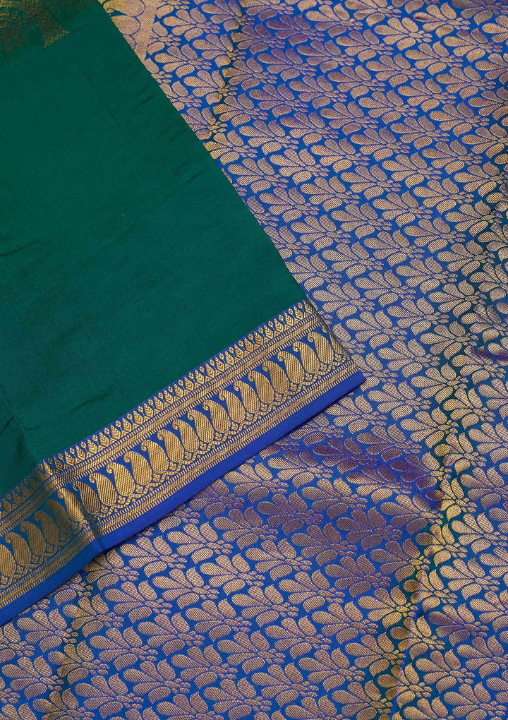 Rama Green Zariwork Pure Silk Saree-Koskii