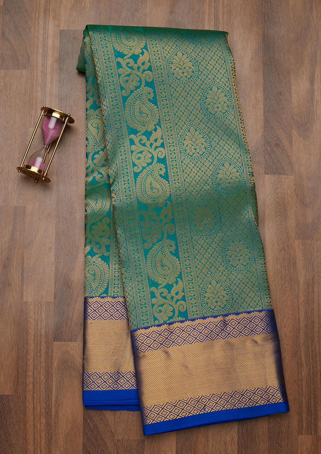 Rama Green Zariwork Pure Silk Saree-Koskii
