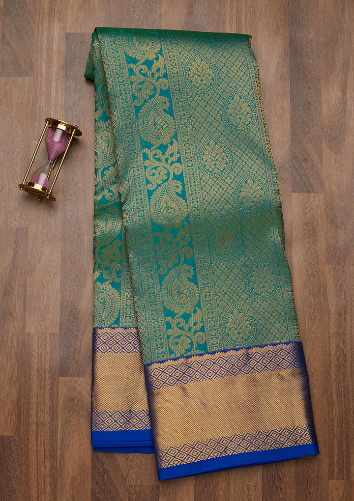Rama Green Zariwork Pure Silk Saree-Koskii