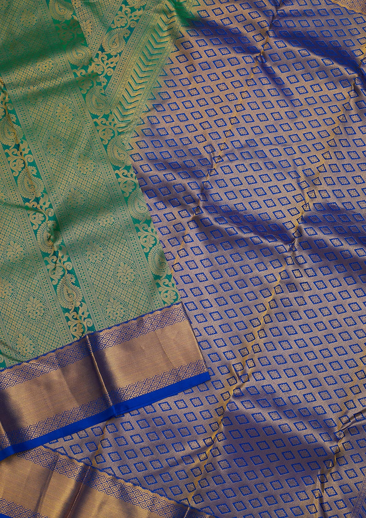 Rama Green Zariwork Pure Silk Saree-Koskii