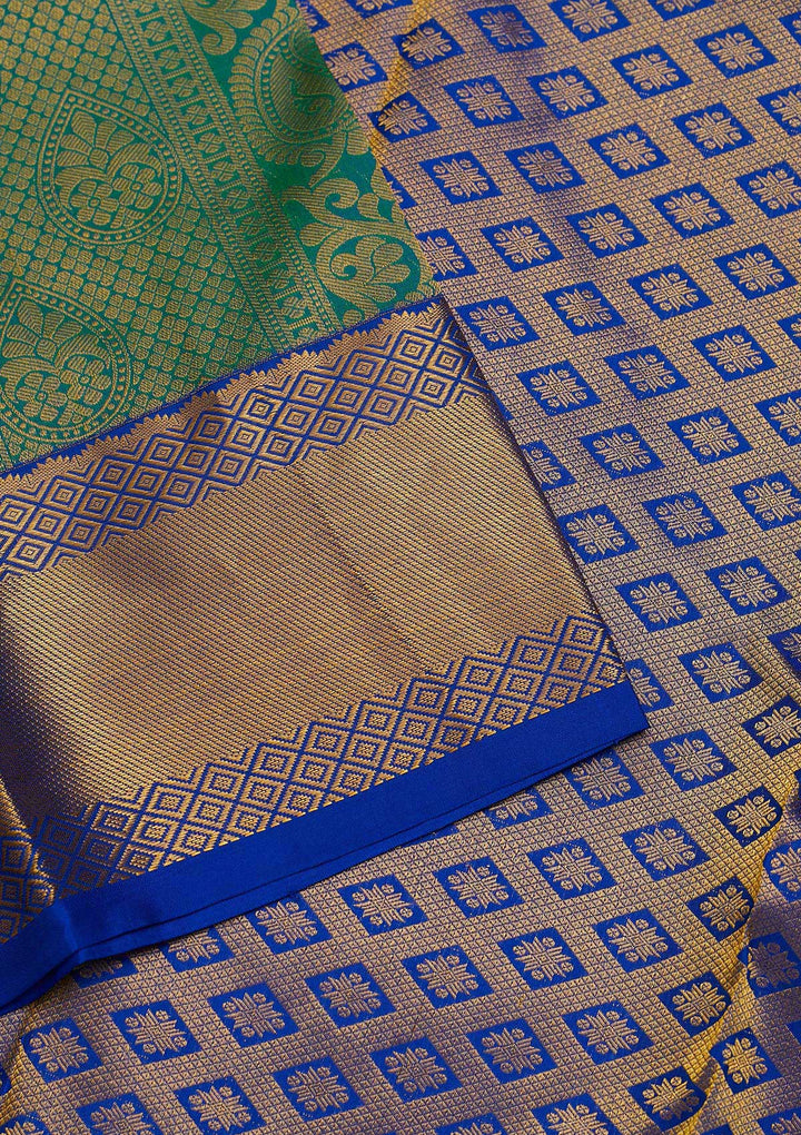 Rama Green Zariwork Pure Silk Saree-Koskii
