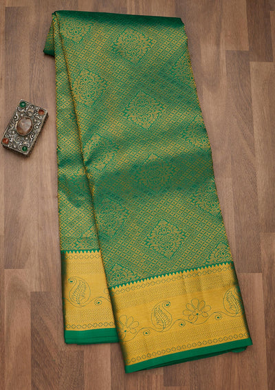 Rama Green Zariwork Pure Silk Saree-Koskii