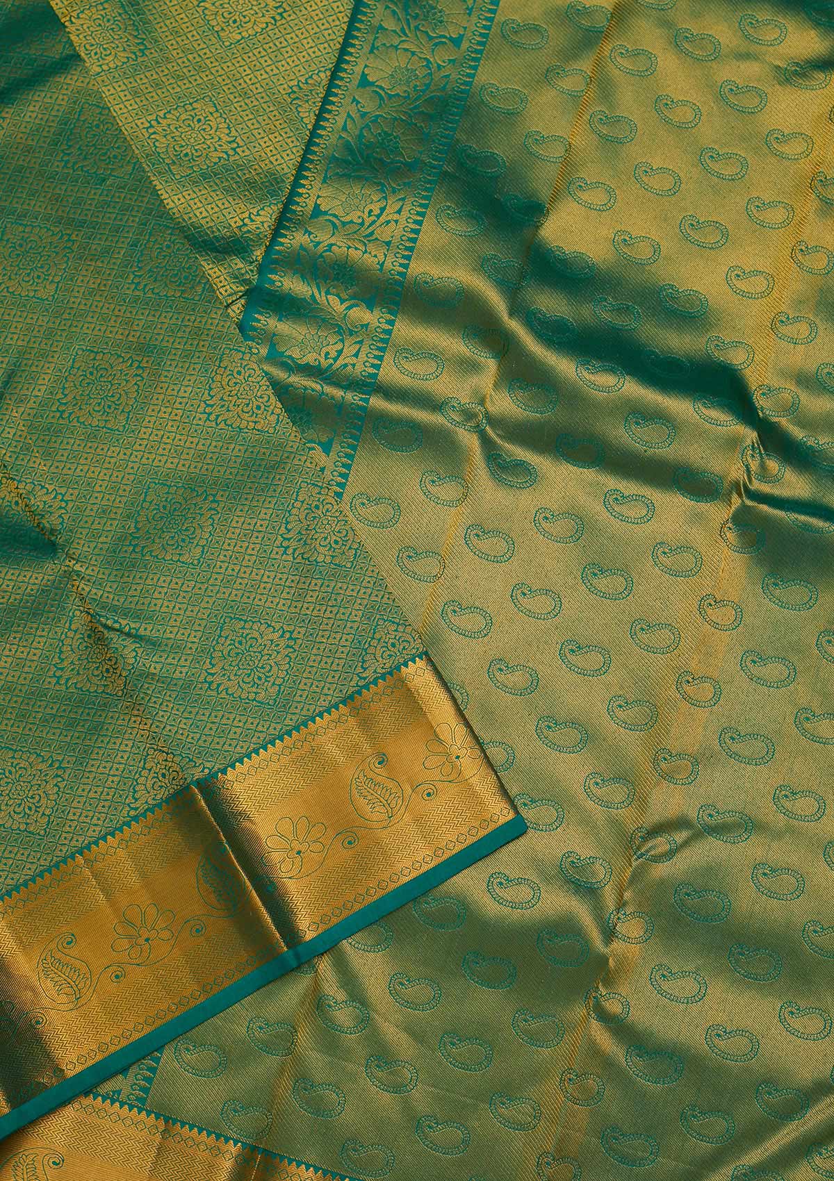 Rama Green Zariwork Pure Silk Saree-Koskii
