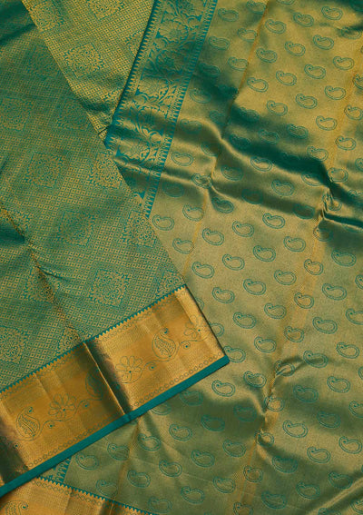 Rama Green Zariwork Pure Silk Saree-Koskii