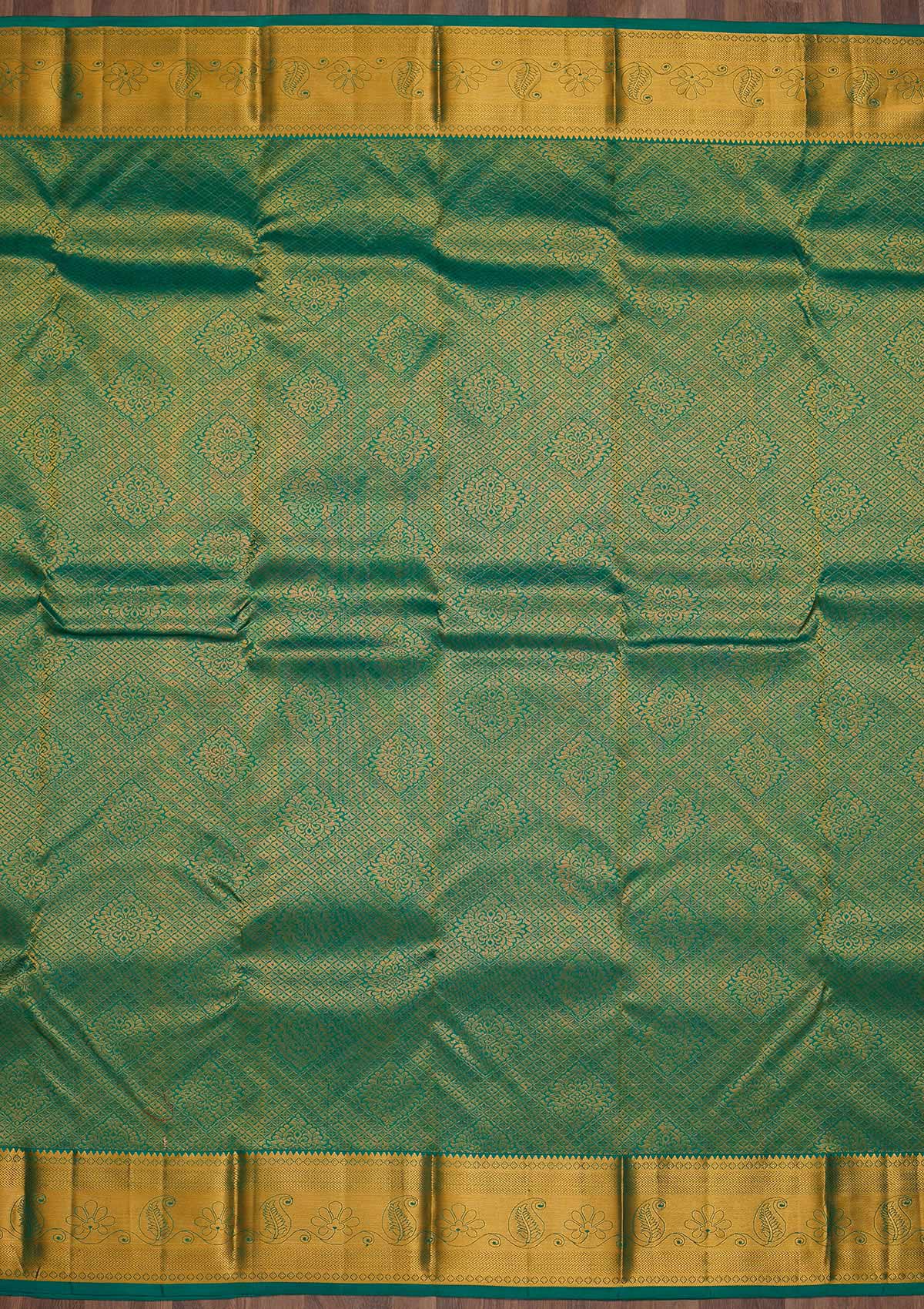 Rama Green Zariwork Pure Silk Saree-Koskii