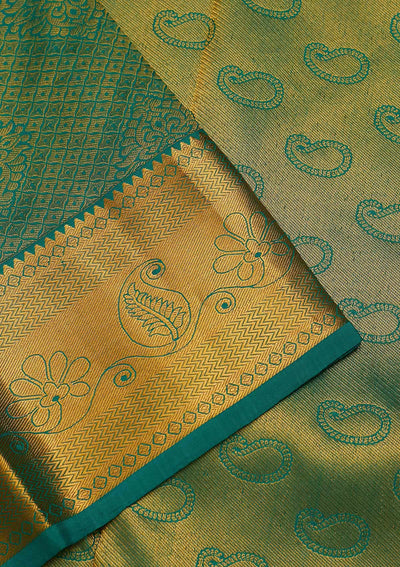 Rama Green Zariwork Pure Silk Saree-Koskii