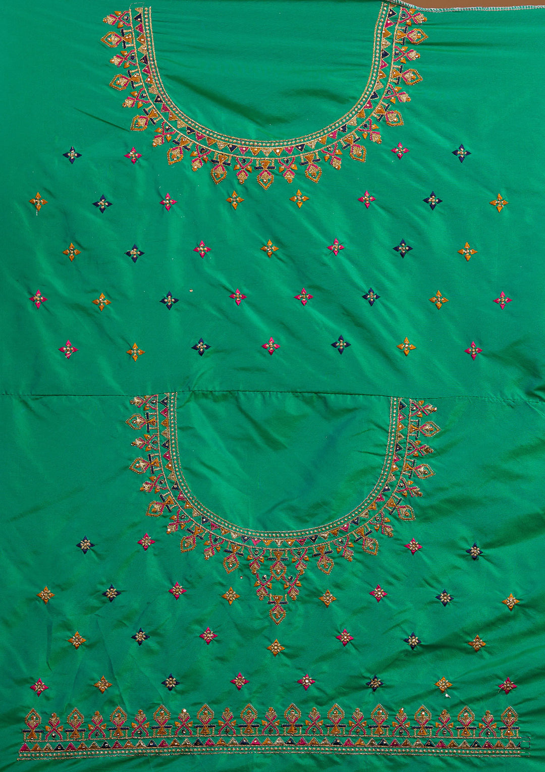 Rama Green Zariwork Raw Silk Designer Lehenga-Koskii