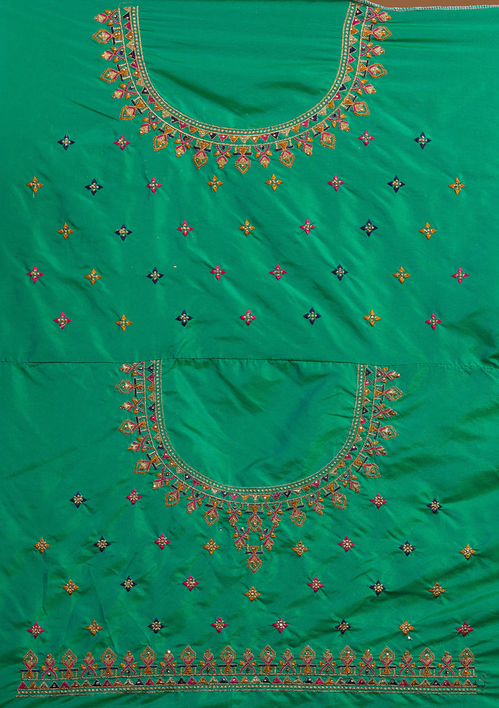 Rama Green Zariwork Raw Silk Designer Lehenga-Koskii