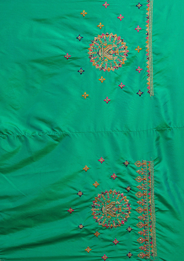 Rama Green Zariwork Raw Silk Designer Lehenga-Koskii