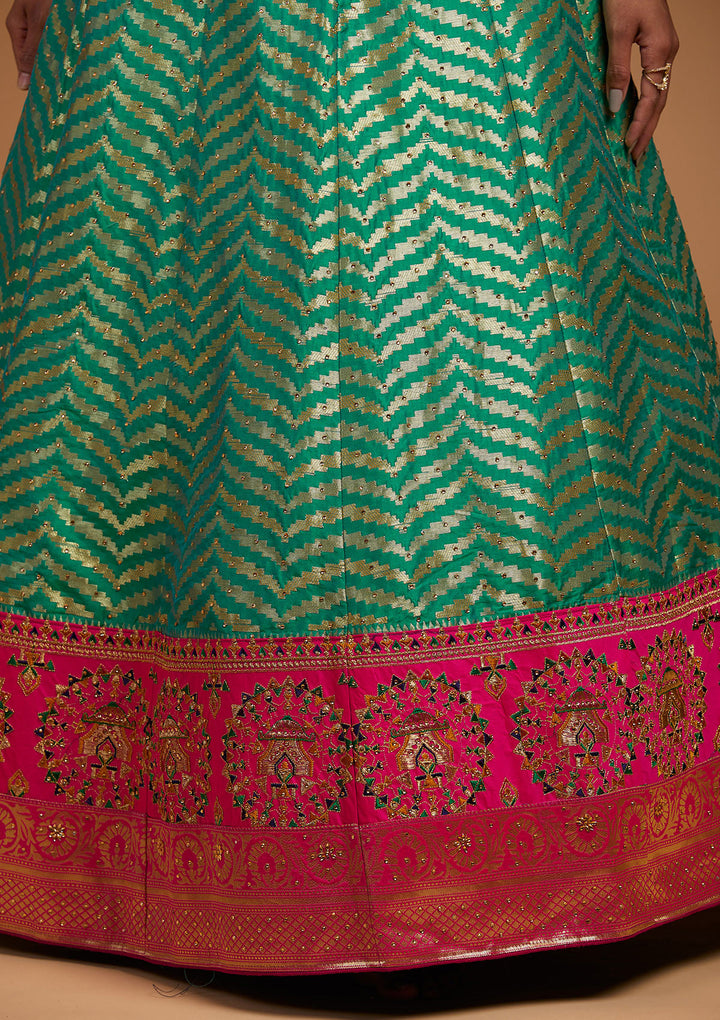 Rama Green Zariwork Raw Silk Designer Lehenga-Koskii