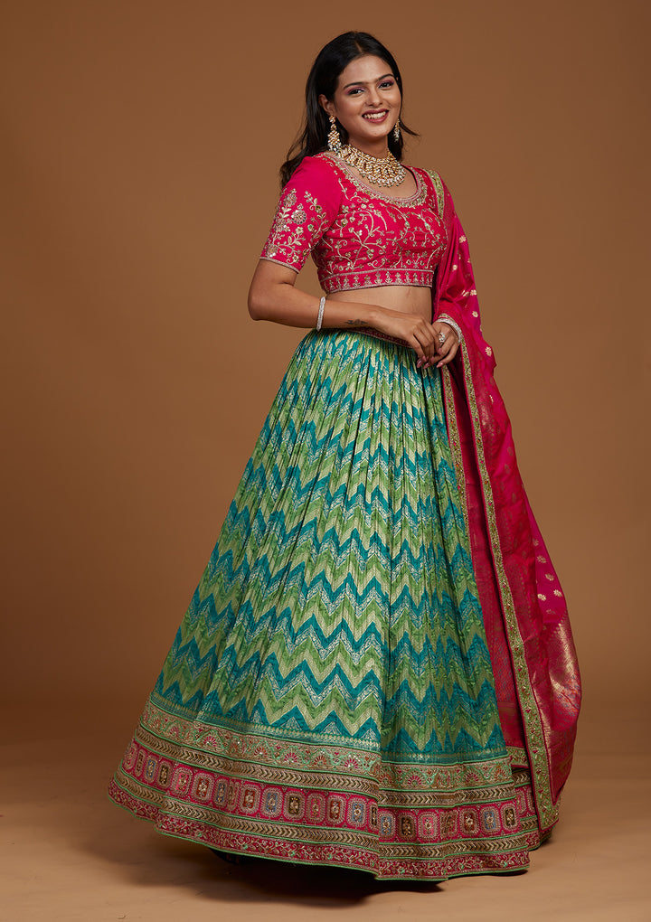 Rama Green Zariwork Raw Silk Designer Lehenga-Koskii