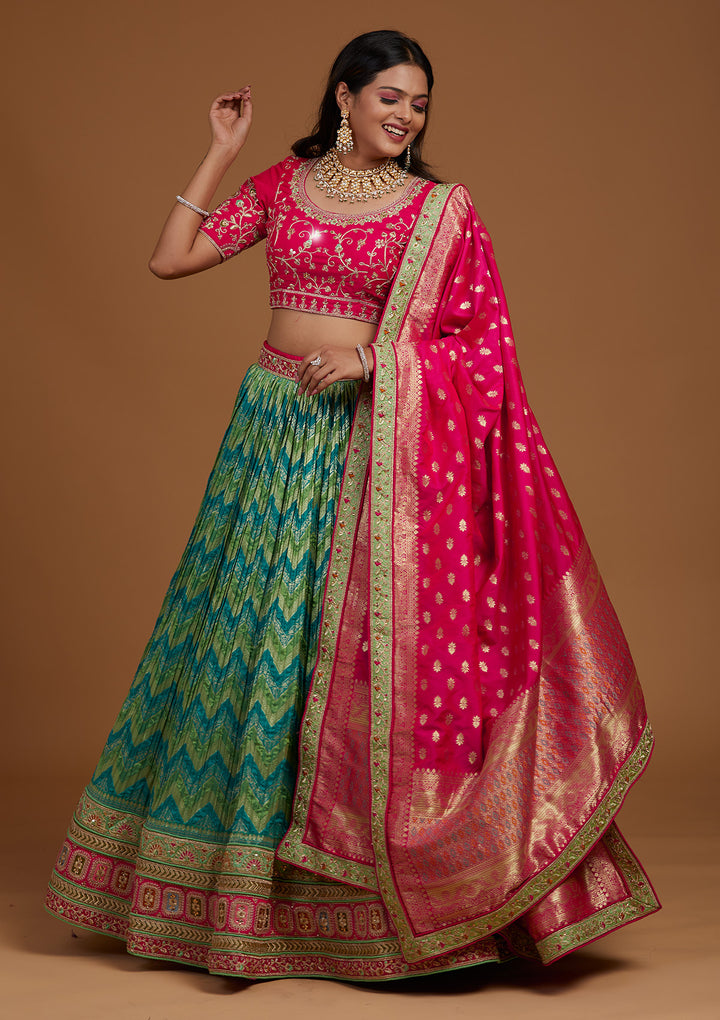 Rama Green Zariwork Raw Silk Designer Lehenga-Koskii