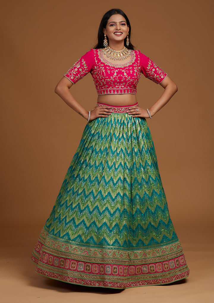 Rama Green Zariwork Raw Silk Designer Lehenga-Koskii