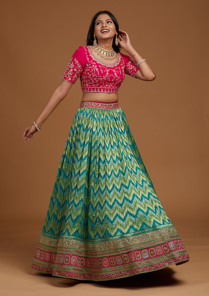 Rama Green Zariwork Raw Silk Designer Lehenga-Koskii