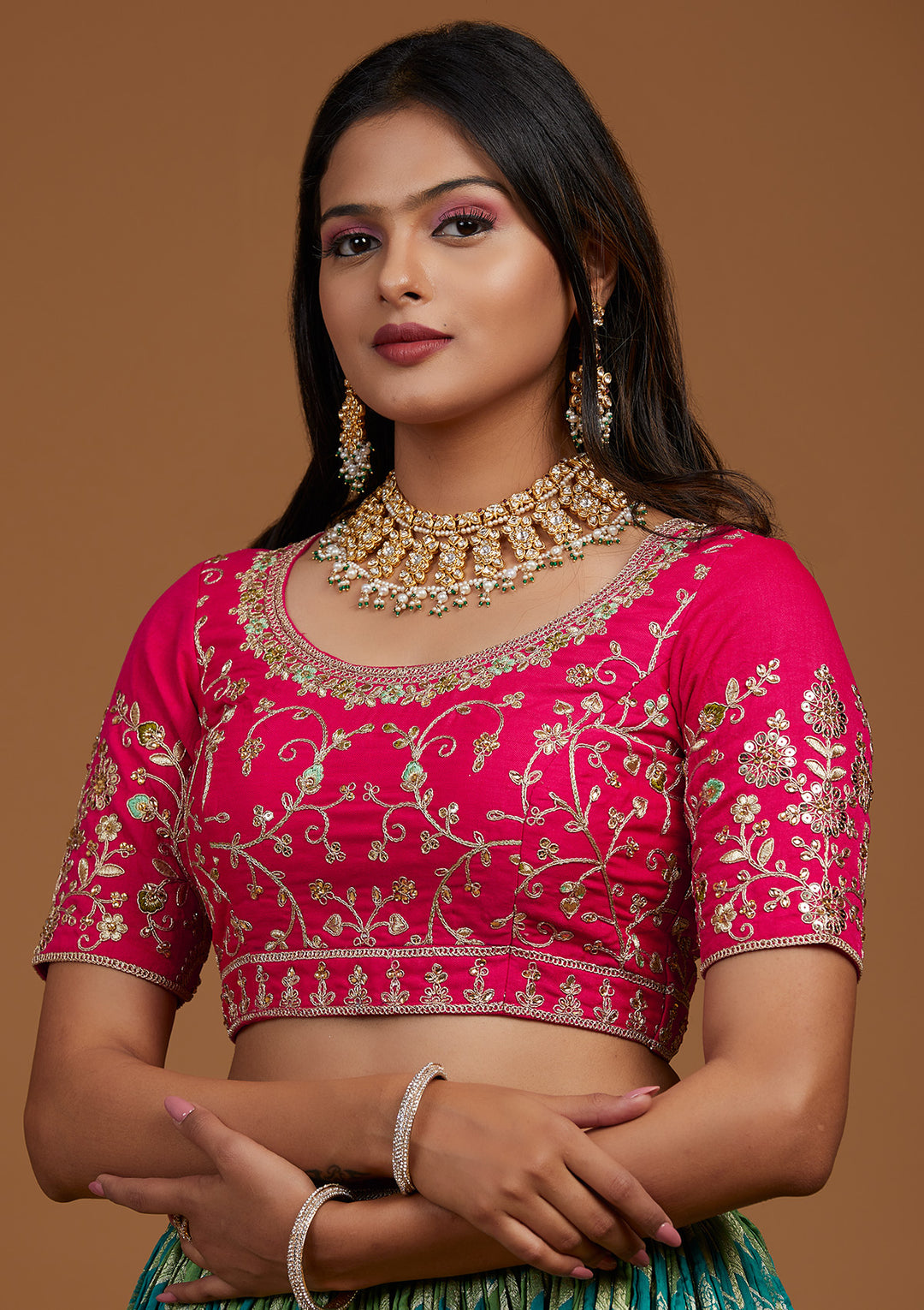 Rama Green Zariwork Raw Silk Designer Lehenga-Koskii