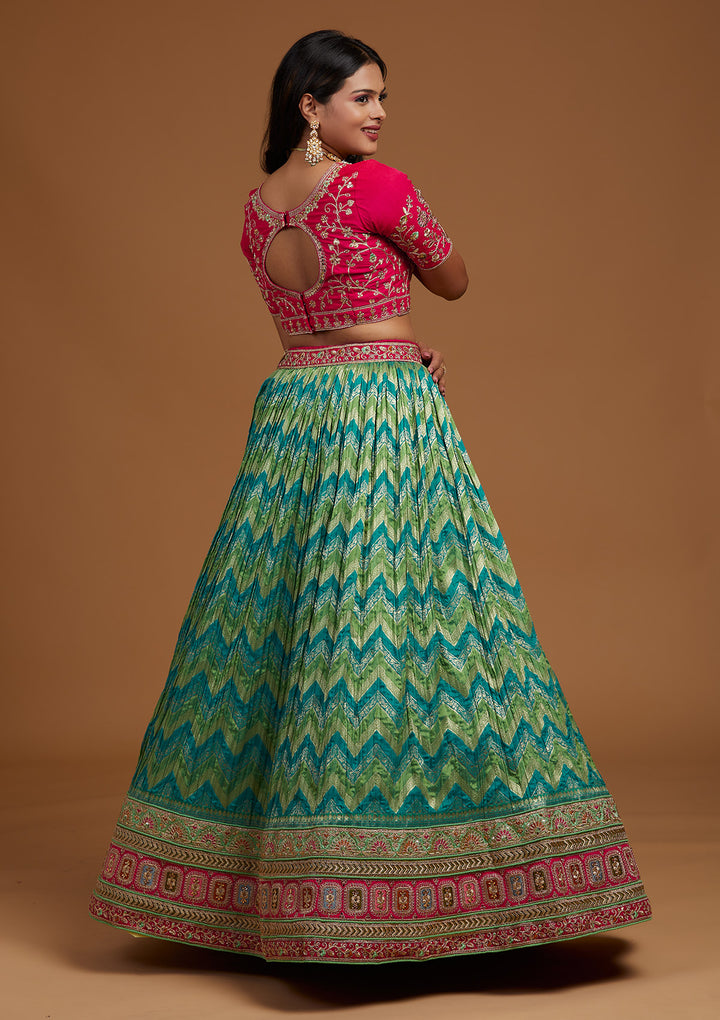 Rama Green Zariwork Raw Silk Designer Lehenga-Koskii