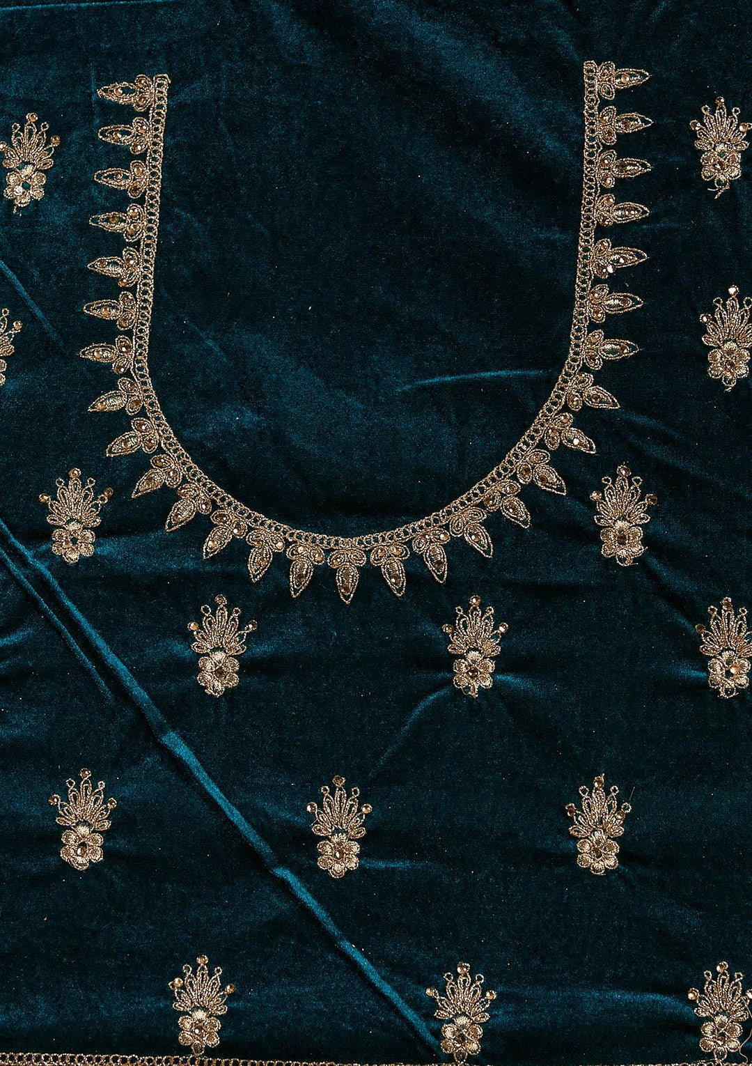 Rama Green Zariwork Velvet Designer Semi-Stitched Lehenga - koskii