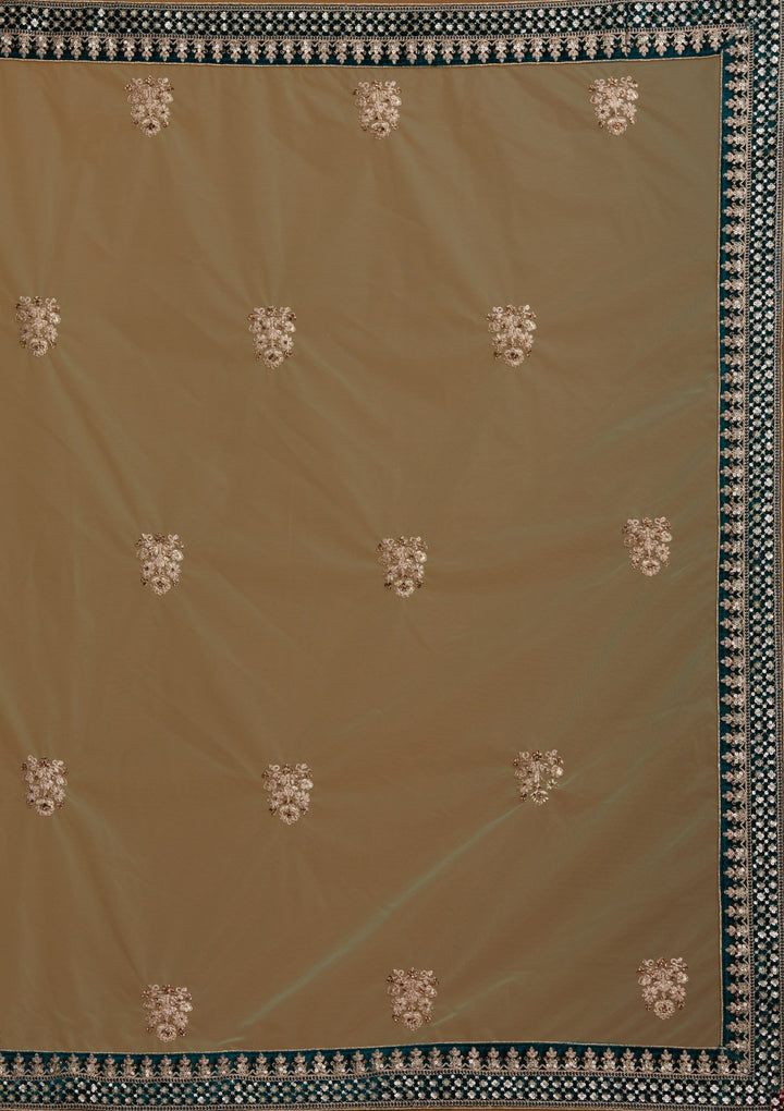 Rama Green Zariwork Velvet Designer Semi-Stitched Lehenga - koskii