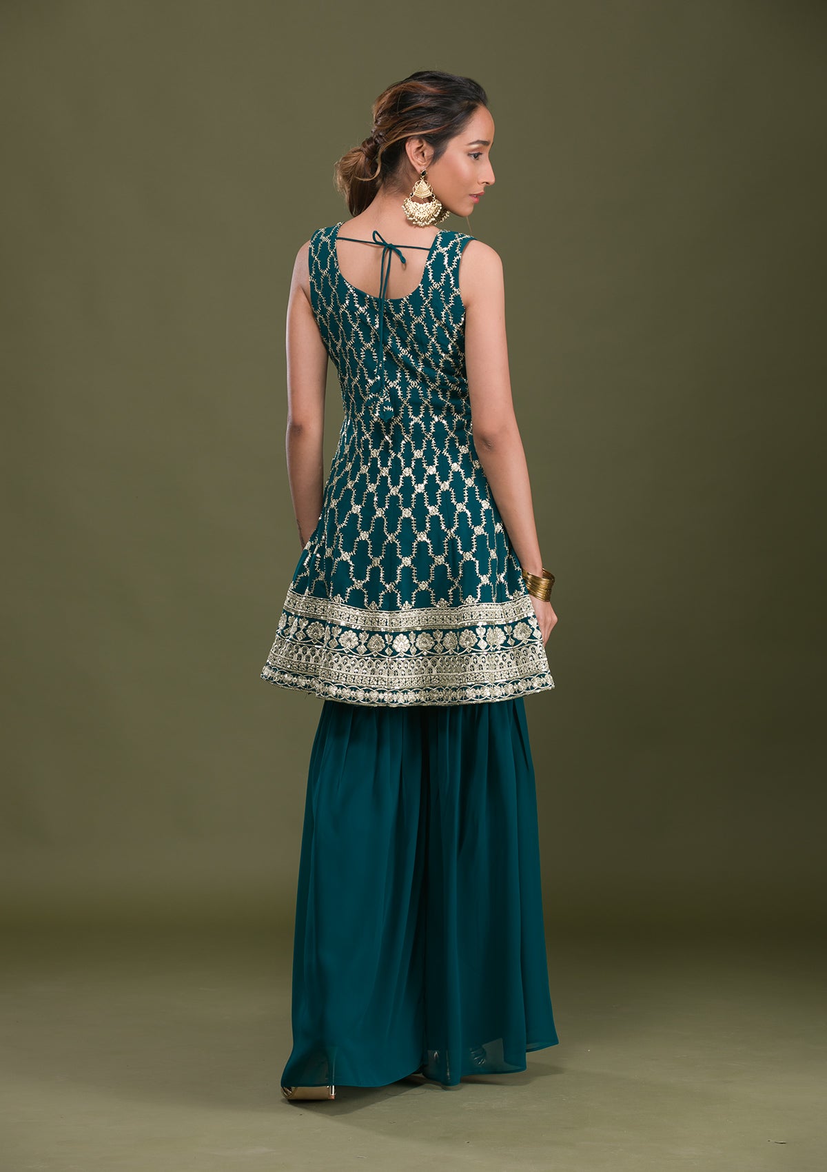 Rama Green Sequins Georgette Readymade Salwar Suit-Koskii
