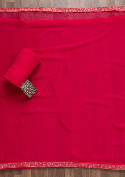 Rani Pink Raw Silk Cutdana Unstitched Salwar Suit-Koskii